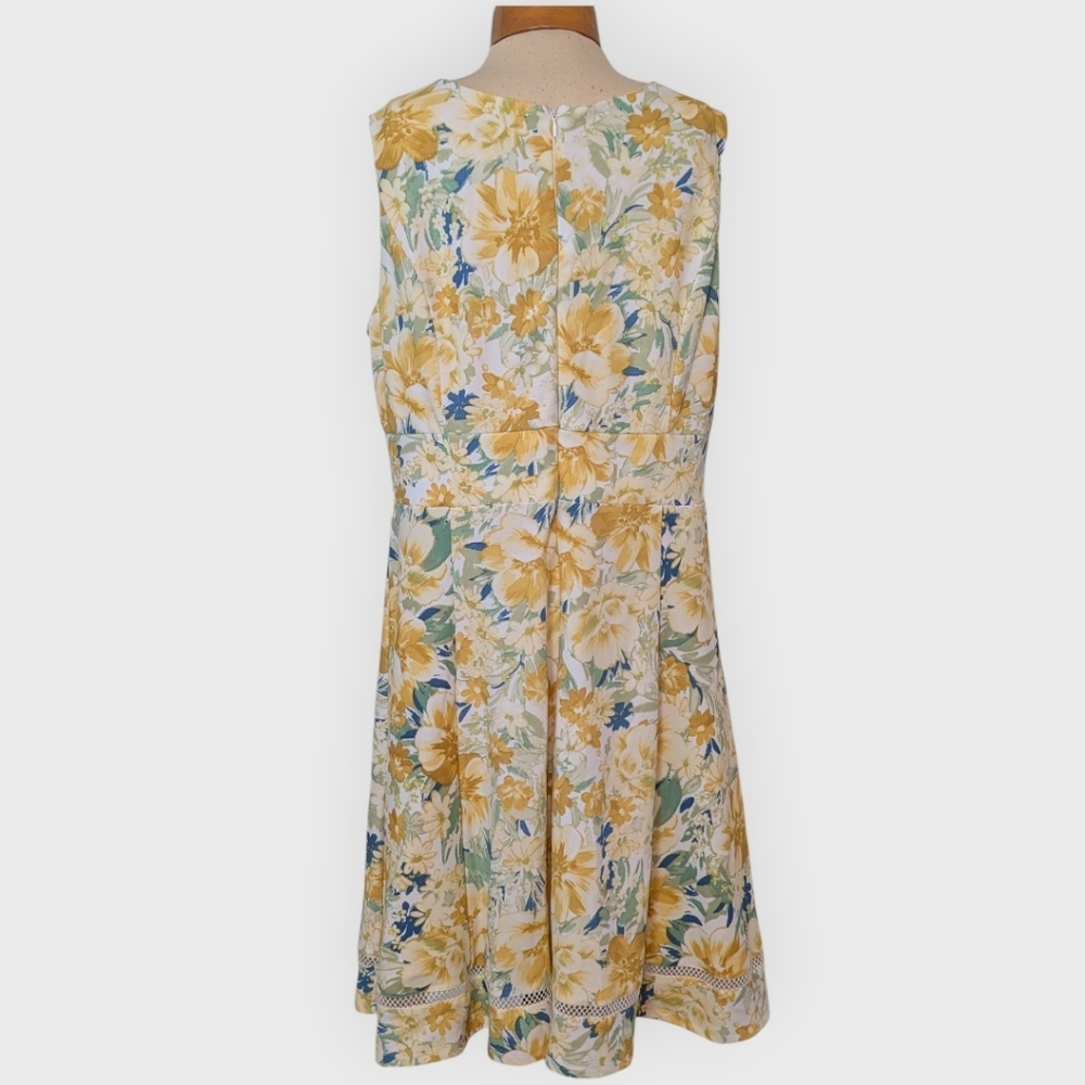 Consigned R&K Yellow and Blue Floral Midi Dress - Picture 3 of 5